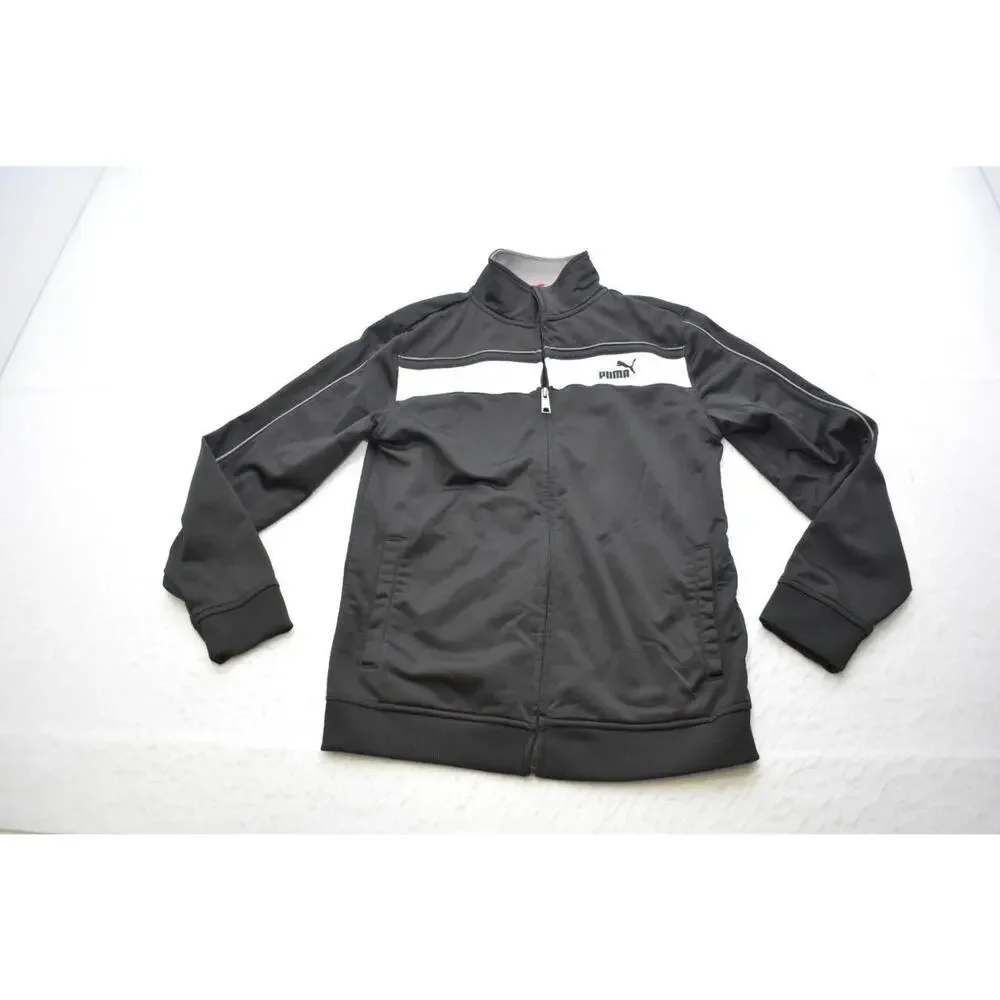 Puma Track Jacket‎ Full Zip Black Long Sleeve Athletic Sweater Boys Size Large